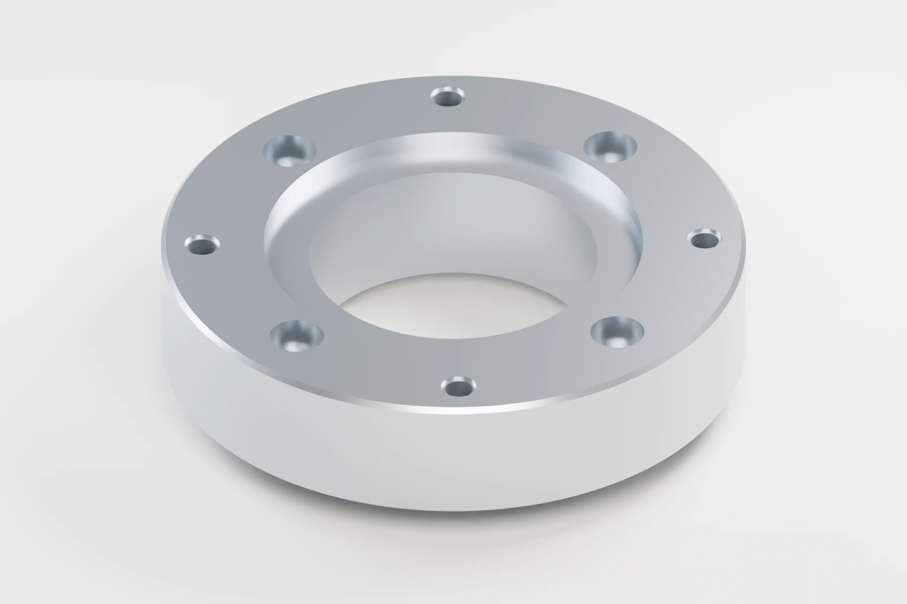 Brida adaptadora anular mecanitzada, vista a tres quarts des de la cara del motor.